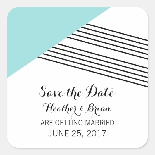 Turquoise Geometric Stripe Save the Date Stickers (Voorkant)