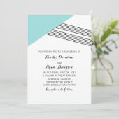 Turquoise Geometric Stripe Wedding Invite Kaart (Staand voorkant)