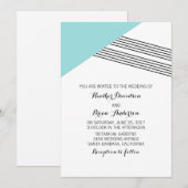 Turquoise Geometric Stripe Wedding Invite Kaart (Voorkant / Achterkant)