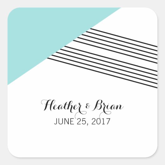 Turquoise Geometric Stripe Wedding Stickers (Voorkant)