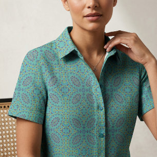 Turquoise Geometrisch Boho Marokkaans Mozaïekpatro Stof