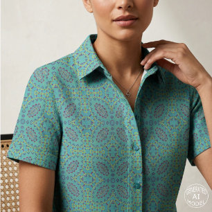 Turquoise Geometrisch Boho Marokkaans Mozaïekpatro Stof