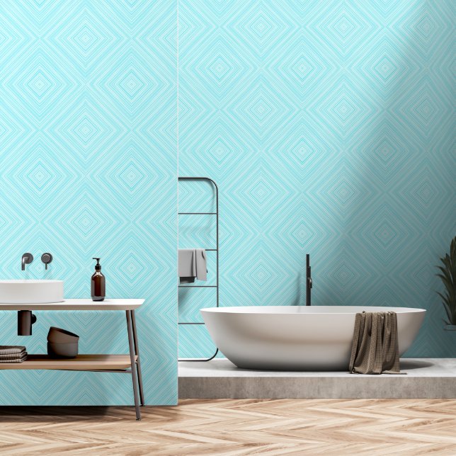 Turquoise geometrisch diamantpatroon behang (Badkamer)