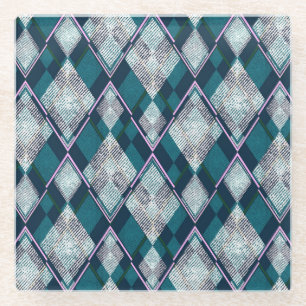 Turquoise geometrisch rhombisch naadloos patroon glazen onderzetter