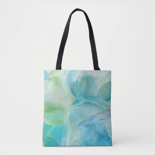 Turquoise geometrische edelsteen Waterverf Monogra Tote Bag (Voorkant)