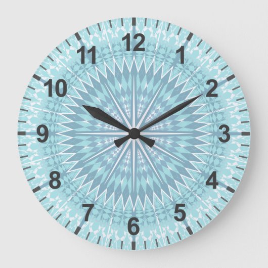 Turquoise Geometrische Moderne Mandala Grote Klok (Voorkant)