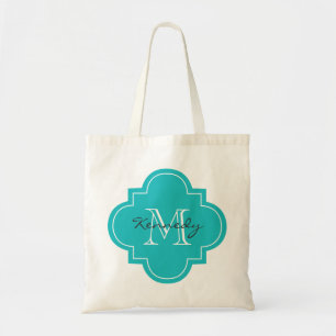 Turquoise Gepersonaliseerd Monogram Tote Bag