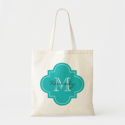 Turquoise Gepersonaliseerd Monogram Tote Bag (Voorkant)