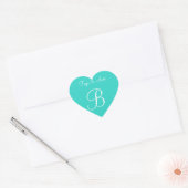Turquoise Gepersonaliseerde monogrammed Stationery Hart Sticker (Envelop)