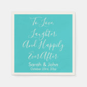 Turquoise gepersonaliseerde script bruiloft recept servet (Voorkant)