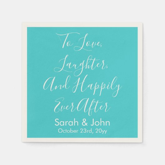Turquoise gepersonaliseerde script bruiloft recept servet (Voorkant)