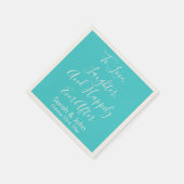 Turquoise gepersonaliseerde script bruiloft recept servet (Hoek)