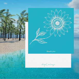 Turquoise gepersonaliseerde vierkante zonnebloem o bedankkaart