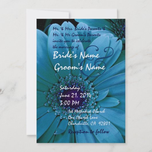 TURQUOISE Gerbera Daisy Wedding Invitation Kaart (Voorkant)