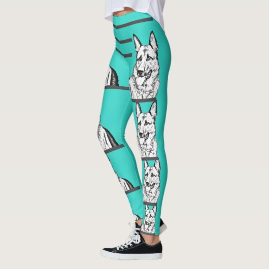 Turquoise German Shepherd Dog Leggings (Links)