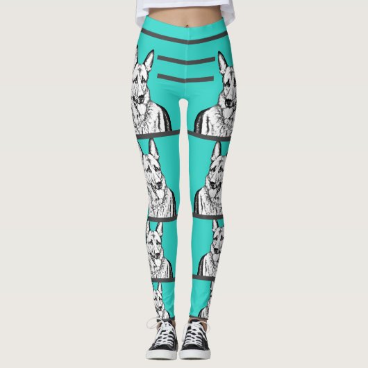 Turquoise German Shepherd Dog Leggings (Voorkant)