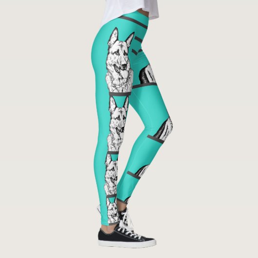 Turquoise German Shepherd Dog Leggings (Rechts)
