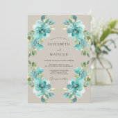 Turquoise Geschilderd Blad Bruiloft Kaart (Staand voorkant)