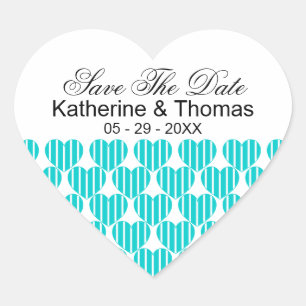 Turquoise gestreepte harten bewaren de datum Stick Hart Sticker