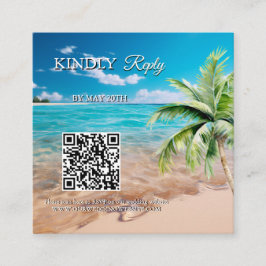 Turquoise Getij Tropisch Strand Bruiloft QR-code R Informatiekaartje