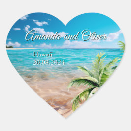 Turquoise getijden tropische palmboom strand bruil hart sticker