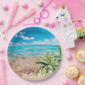 Turquoise getijden tropische palmboom strand bruil papieren bordje (Feest)