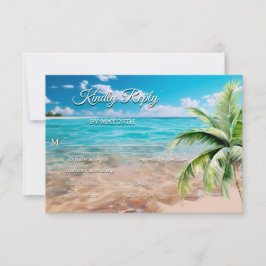 Turquoise getijden tropische palmboom strand bruil RSVP kaartje