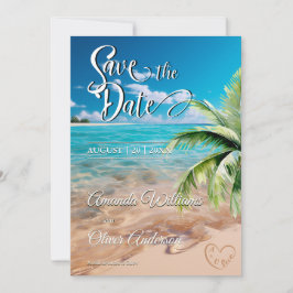 Turquoise getijden tropische palmboom strand bruil save the date