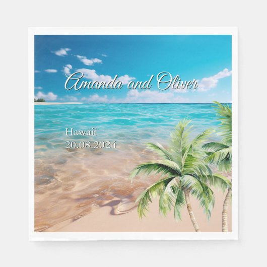 Turquoise getijden tropische palmboom strand bruil servet (Voorkant)