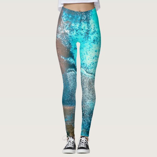 Turquoise geweven verf en roest Abstract Leggings (Voorkant)