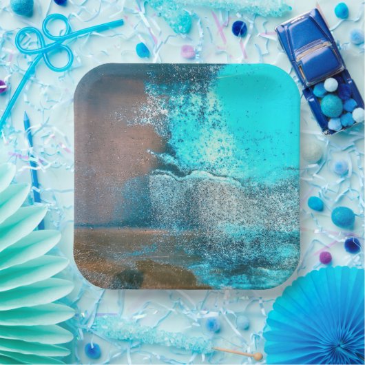 Turquoise geweven verf en roest Abstract Papieren Bordje (Feest)
