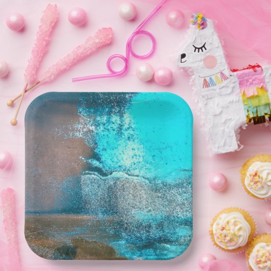 Turquoise geweven verf en roest Abstract Papieren Bordje (Feest)