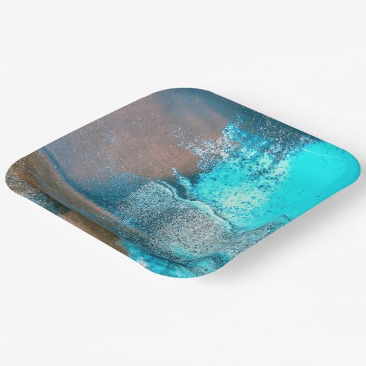 Turquoise geweven verf en roest Abstract Papieren Bordje (Gebogen)