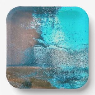 Turquoise geweven verf en roest Abstract Papieren Bordje