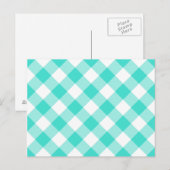 Turquoise Gingham Patroon Briefkaart (Voorkant / Achterkant)