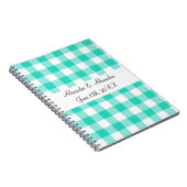 Turquoise gingham patroon bruiloft gunst notitieboek (Rechterzijde)