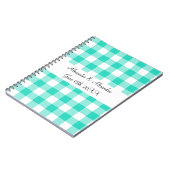 Turquoise gingham patroon bruiloft gunst notitieboek (Linkerzijde)