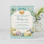 Turquoise Gingham Thanksgiving Uitnodigingskaart Kaart (Staand voorkant)