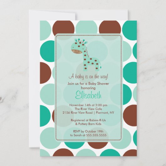 Turquoise Giraffe Baby shower Uitnodiging (Voorkant)