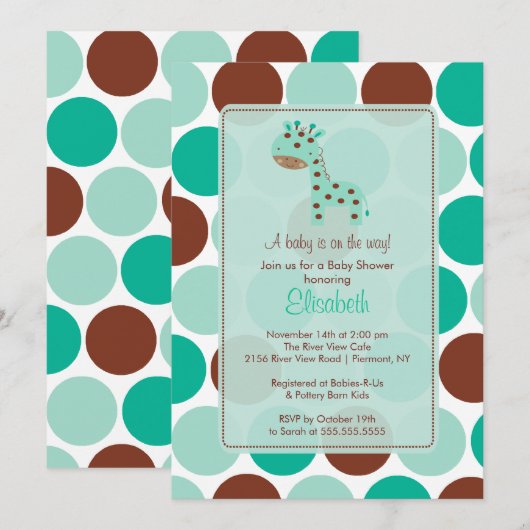 Turquoise Giraffe Baby shower Uitnodiging (Voorkant / Achterkant)