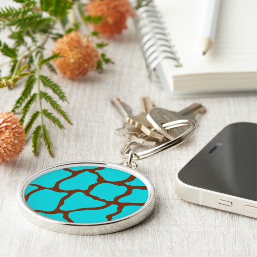 Turquoise Giraffe Print Sleutelhanger (Zijkant)