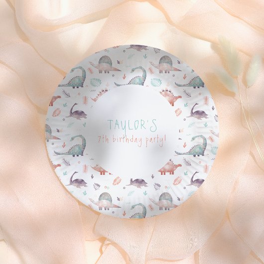 Turquoise Girl Dinosaur Birthday Party Papieren Bordje