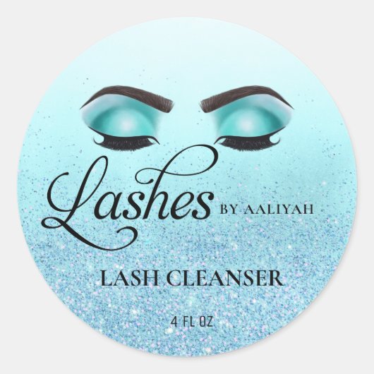 Turquoise Glam Glitter Lash Bath Shampoo Cleanser Ronde Sticker (Voorkant)