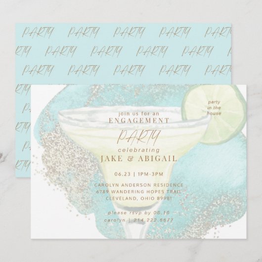 Turquoise Glam Margarita Verlovingsfeest Kaart (Voorkant / Achterkant)