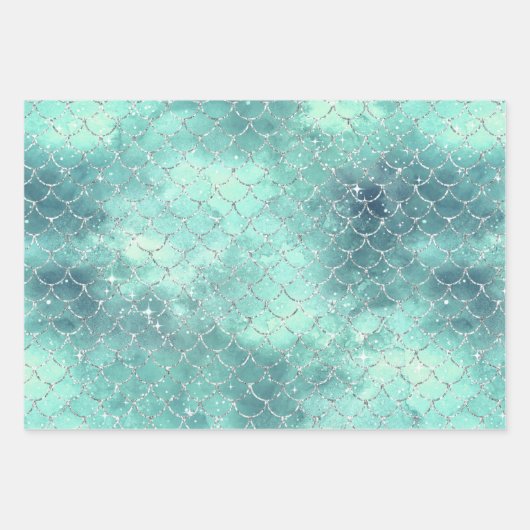 Turquoise Glam Sparkle Glitter Elegant Patterns Inpakpapier Vel (Voorkant)