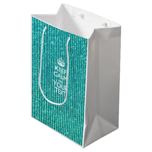 Turquoise Glamor Keep Calm Jouw tekst Medium Cadeauzakje (Voorkant Gekanteld)