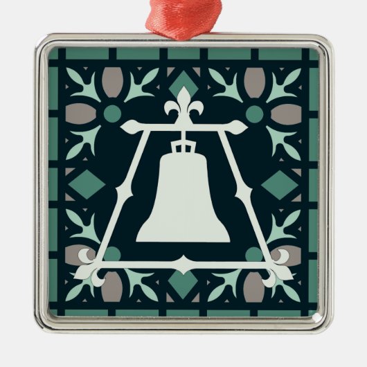 Turquoise Glas in lood Fleur Raincross Design Metalen Ornament (Voorkant)