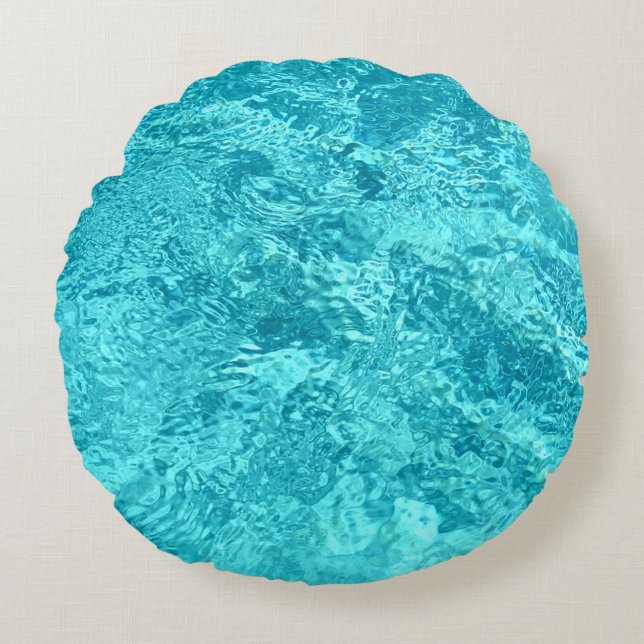 Turquoise Glass look Round Turquoise Pillow Rond Kussen (Voorkant)