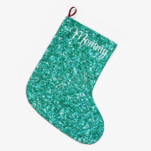 Turquoise glinsterend glitterpatroon grote kerstsok (Voorkant (Hangend))