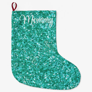 Turquoise glinsterend glitterpatroon grote kerstsok
